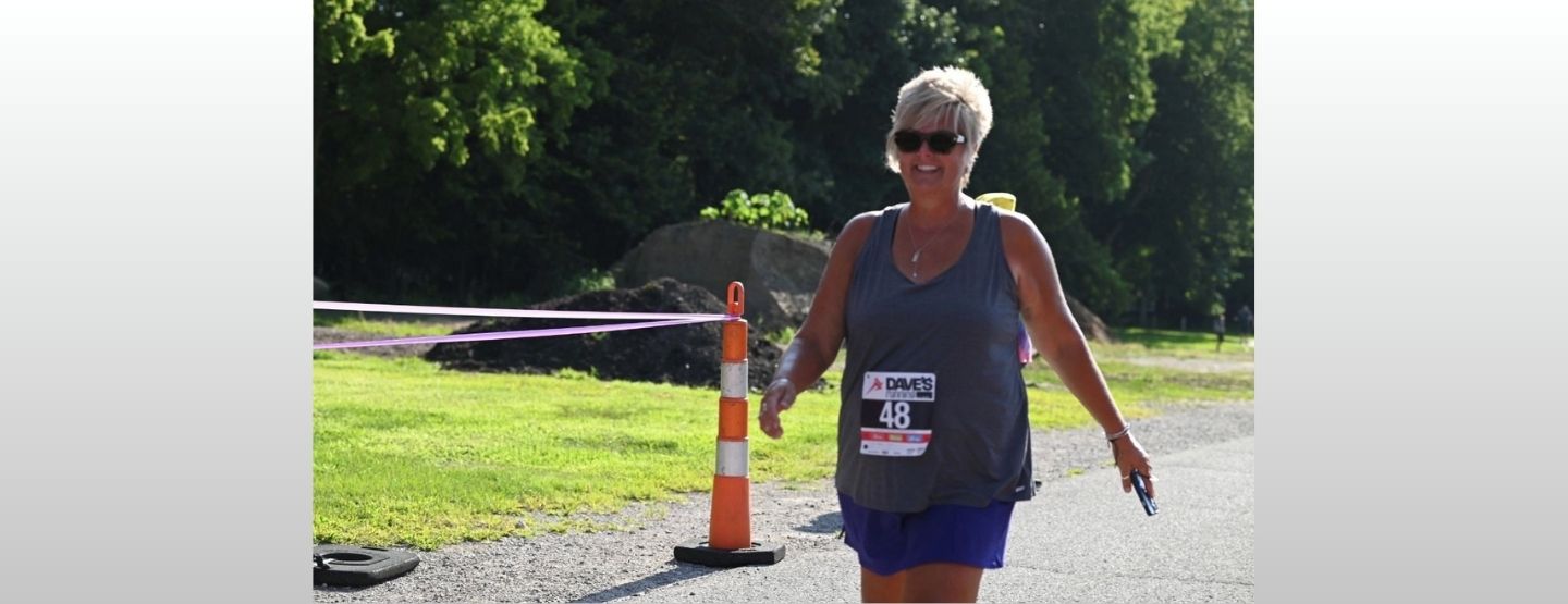 Sheila McGill walking at the memorial walk after her knee replacement. 