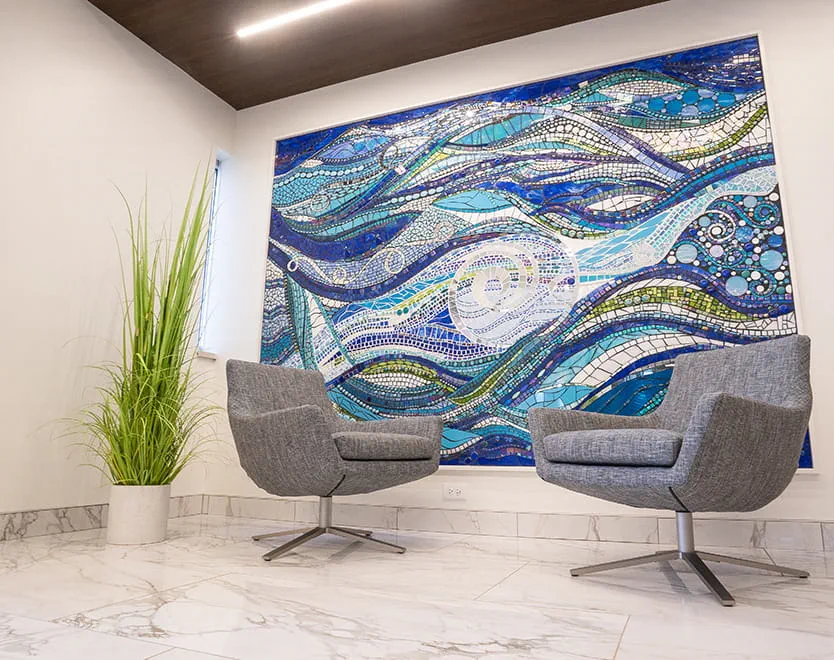 chairs with a blue painting
