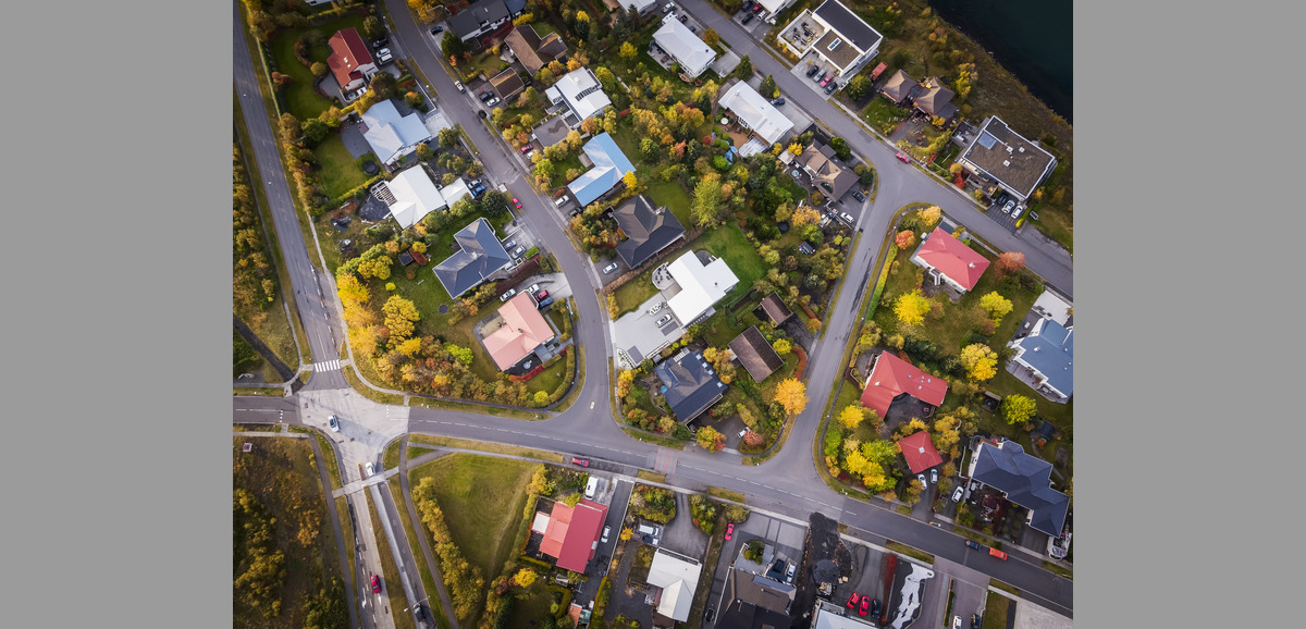 An aerial image of homes.