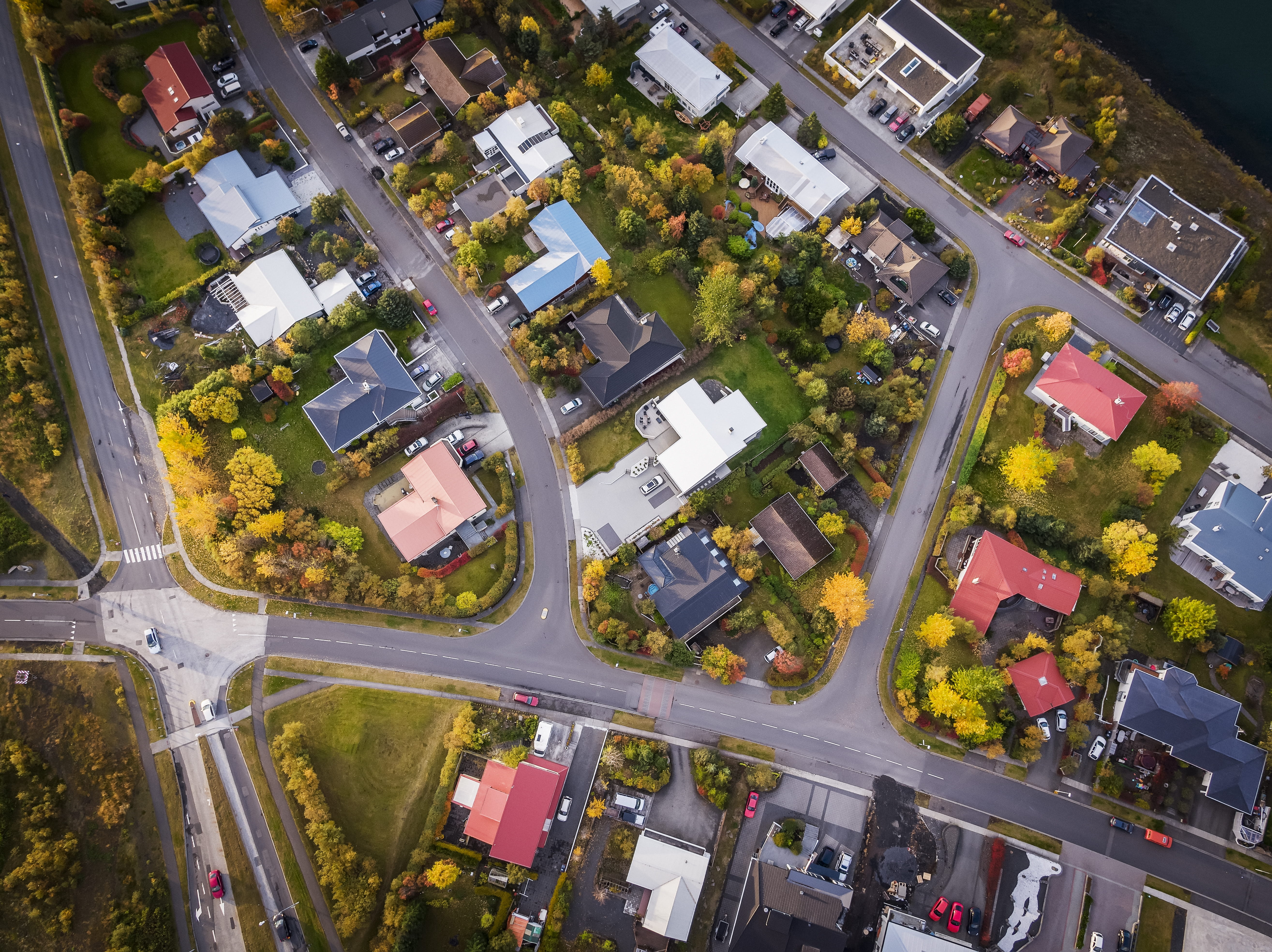 Houses from above in the autumn.This image is shot using a drone.
