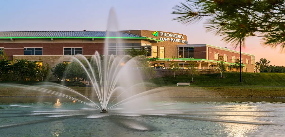 An exterior view of the ProMedica Bay Park Hospital building